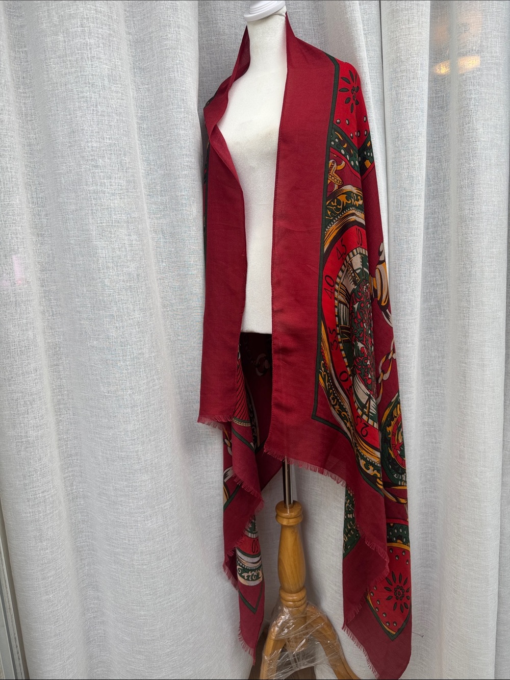 Large viscose rectangular burgundy red scarf pocket watch stopwatch chains